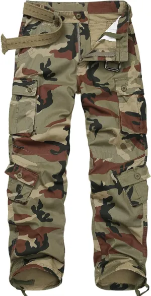 Cargo Pants for Men, Camo Pants Relaxed Fit Utility Hiking Pants, Ripstop Work Pants with 8 Pockets
