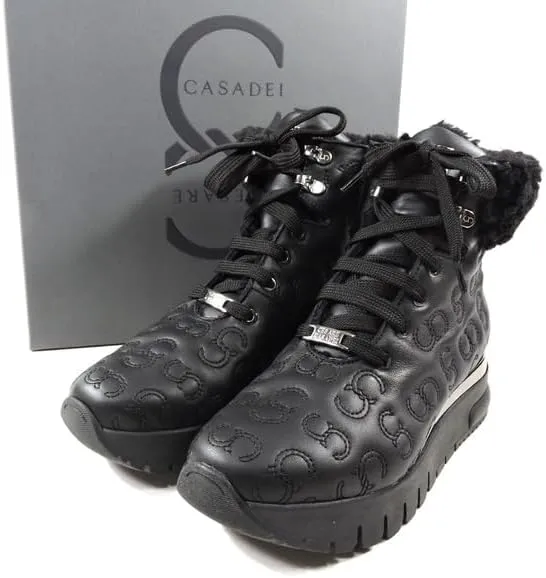 Casadei Cesare Women's Black Soft Leather Winter Boots with Merino Fur Lining