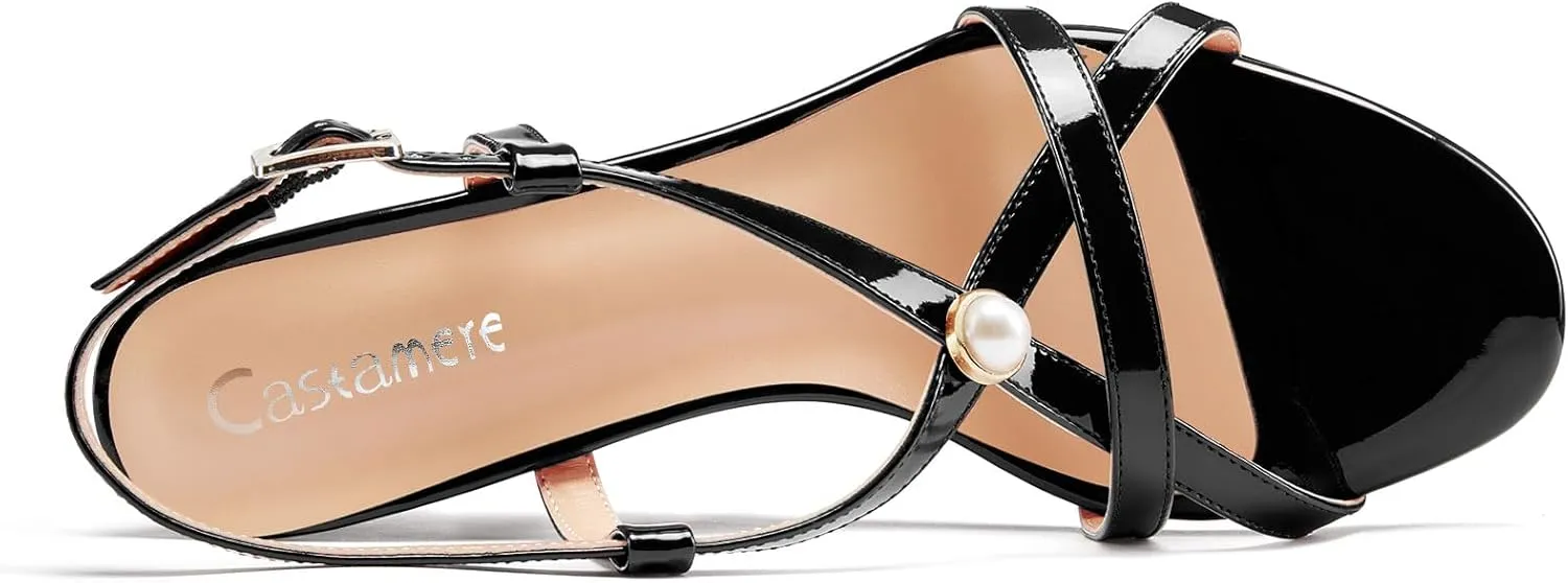 Castamere Womens High Wedge Heel Open Toe Slingback Cross-Strap Slip-on Gladiator Pearls Sandals Prom Summer 3.9 Inches Heels