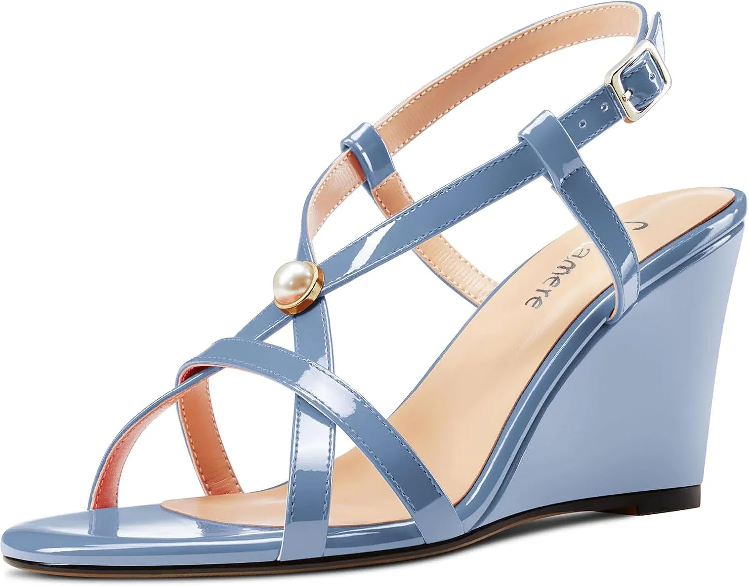 Castamere Womens High Wedge Heel Open Toe Slingback Cross-Strap Slip-on Gladiator Pearls Sandals Prom Summer 3.9 Inches Heels