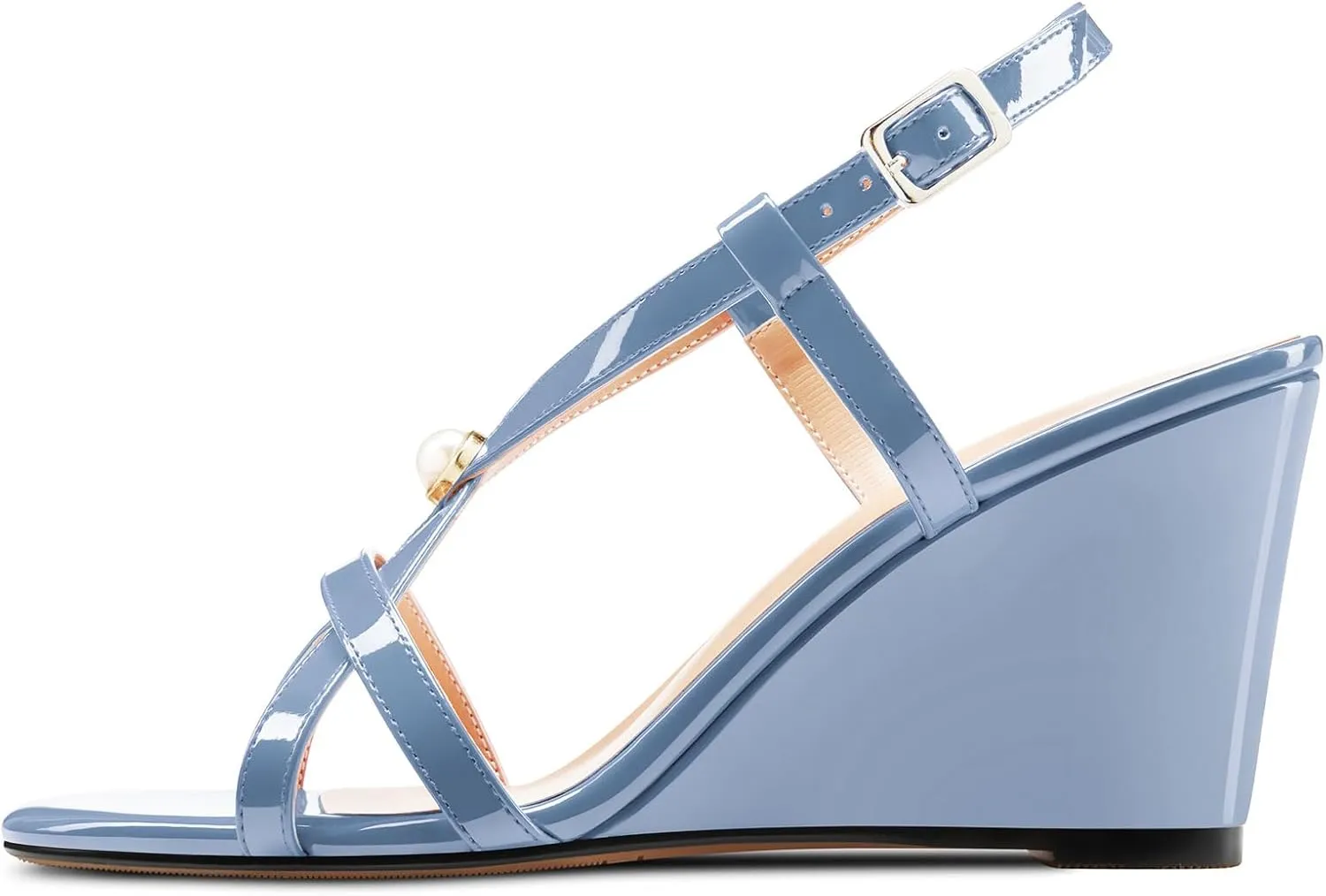 Castamere Womens High Wedge Heel Open Toe Slingback Cross-Strap Slip-on Gladiator Pearls Sandals Prom Summer 3.9 Inches Heels