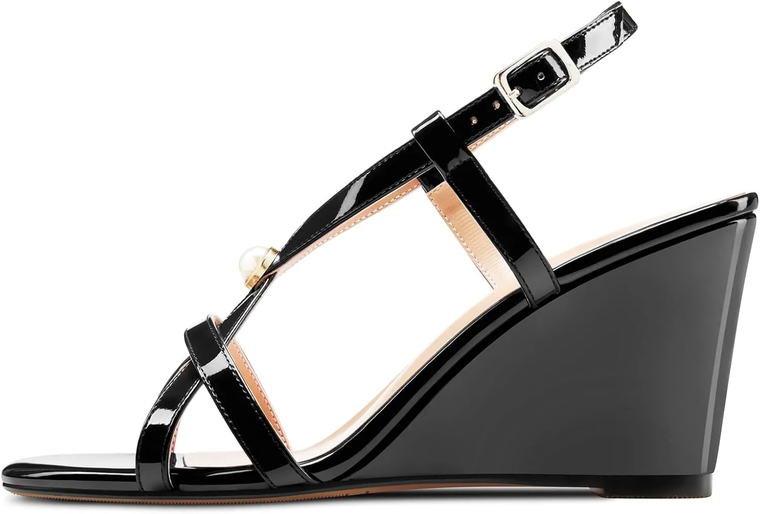 Castamere Womens High Wedge Heel Open Toe Slingback Cross-Strap Slip-on Gladiator Pearls Sandals Prom Summer 3.9 Inches Heels