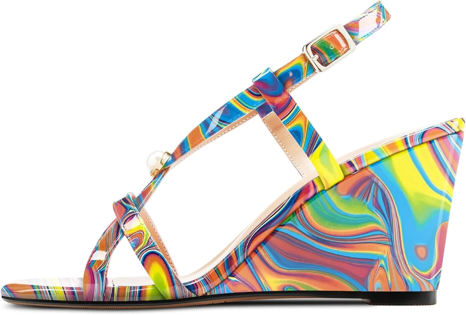 Castamere Womens High Wedge Heel Open Toe Slingback Cross-Strap Slip-on Gladiator Pearls Sandals Prom Summer 3.9 Inches Heels