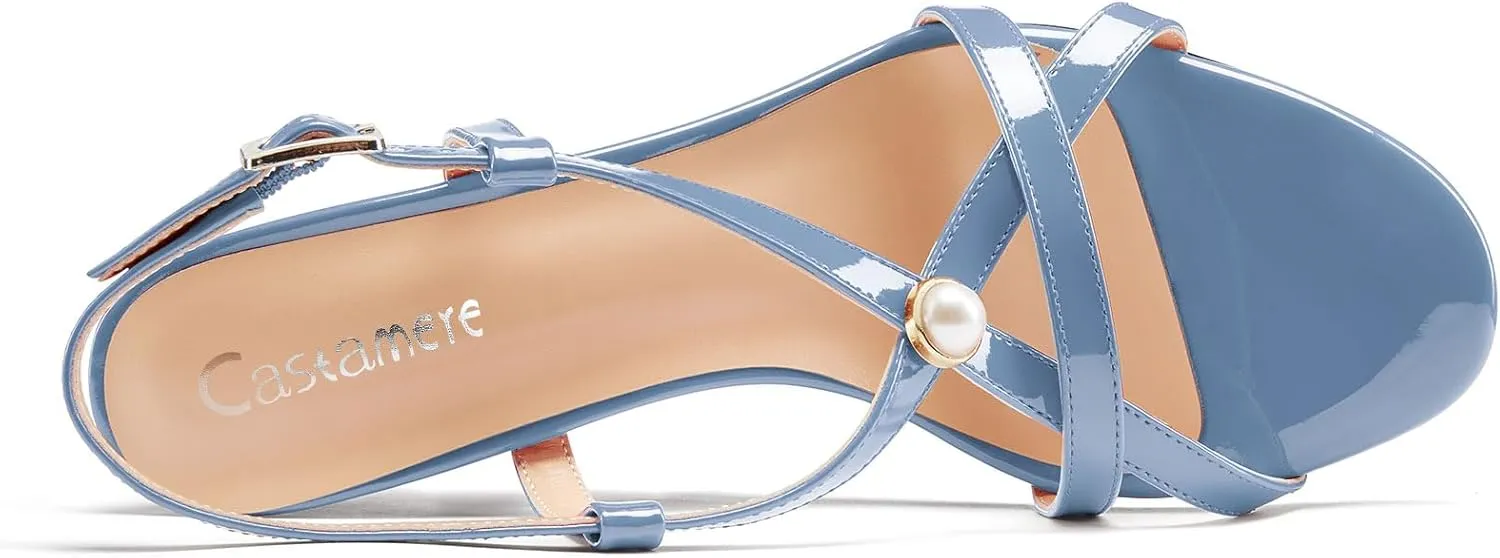 Castamere Womens High Wedge Heel Open Toe Slingback Cross-Strap Slip-on Gladiator Pearls Sandals Prom Summer 3.9 Inches Heels