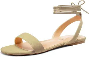 Castamere Womens Low Heel Open Toe Ankle Strap Lace-up Flats Shoes Sandals Casual Basic Classic Denim Summer 0.4 Inches Heels