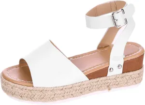 Cathalem Summer Sandals for Women 2025 Flat Open Toe Ankle Strap Espadrilles Flatform Platform Wedge Sandals Women