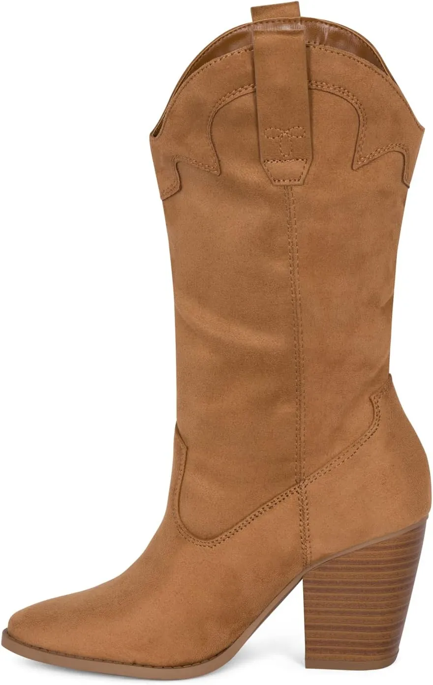 Chariot & Co Cowboy Boots for Women - Western Style Mid-Calf Stacked Heel Boot - Polly
