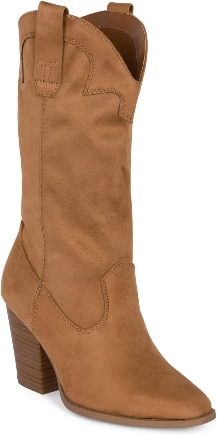 Chariot & Co Cowboy Boots for Women - Western Style Mid-Calf Stacked Heel Boot - Polly