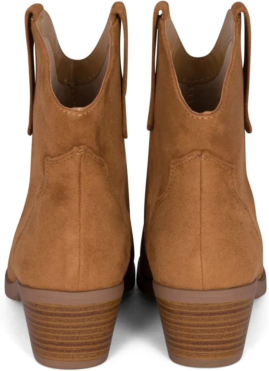 Chariot & Co Cowboy Boots for Women - Western Style Stacked Heel Ankle Boot - Seamy