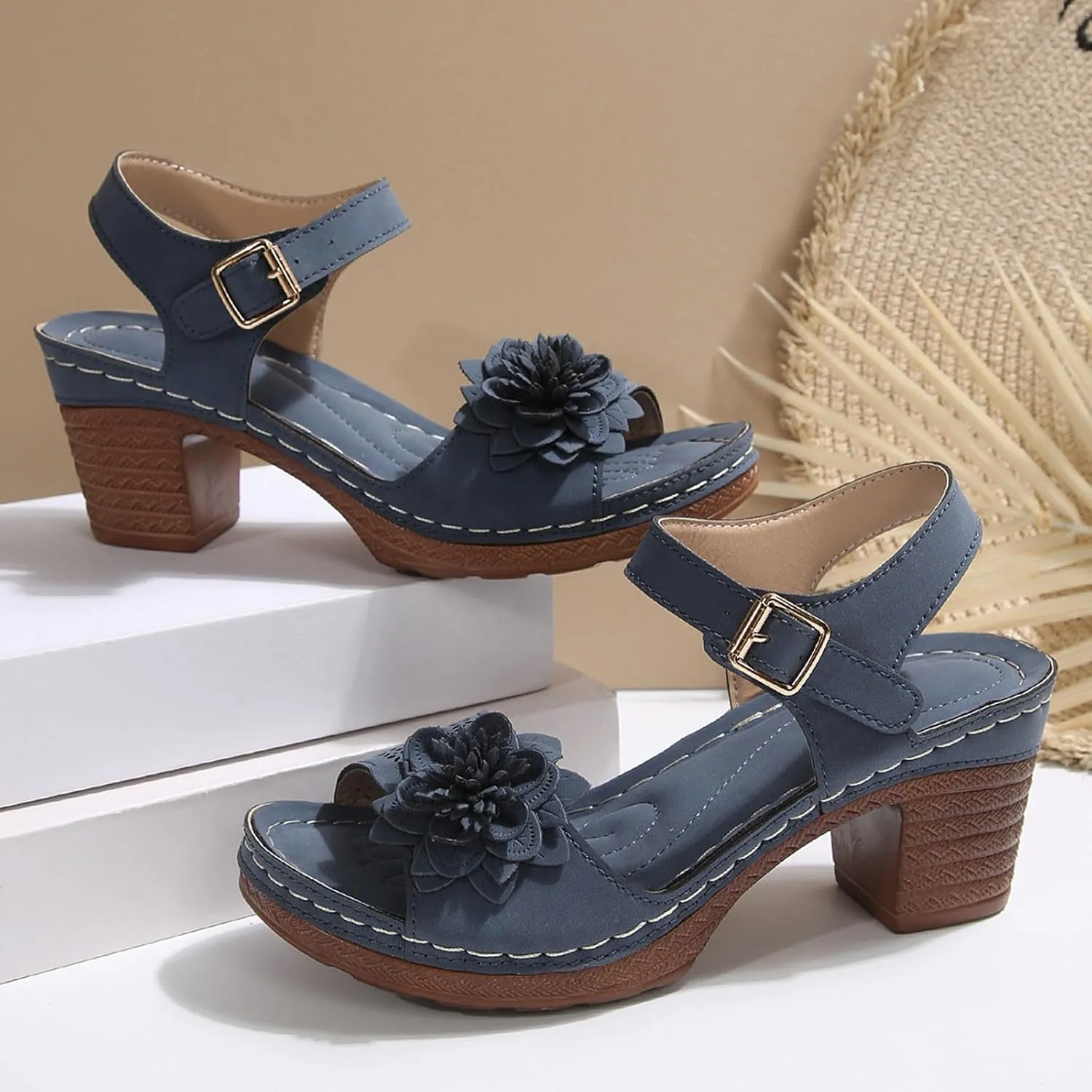Chunky Heels for Women Sexy, Fashion Summer Block Heels Dressy Comfortable Open Toe Strappy Sandals Ankle Strap Stacked Platform Heels Slip On Mules Wedges Heels for Women Sandals