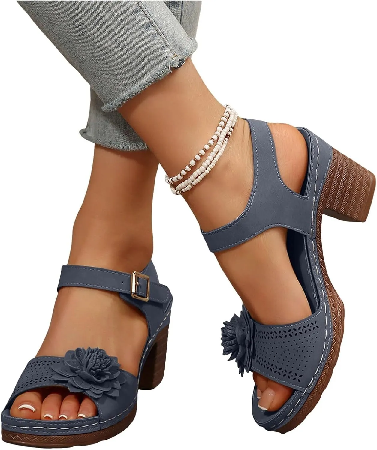 Chunky Heels for Women Sexy, Fashion Summer Block Heels Dressy Comfortable Open Toe Strappy Sandals Ankle Strap Stacked Platform Heels Slip On Mules Wedges Heels for Women Sandals