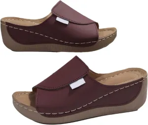 Cicisella Women's Arch Support Wedge Sandals–Comfortable Slip-On Platform Slides, Breathable Leather Orthotic Sandals for Summer Walking, Casual Open Toe Shoes, 2025 Fashion Solid Color