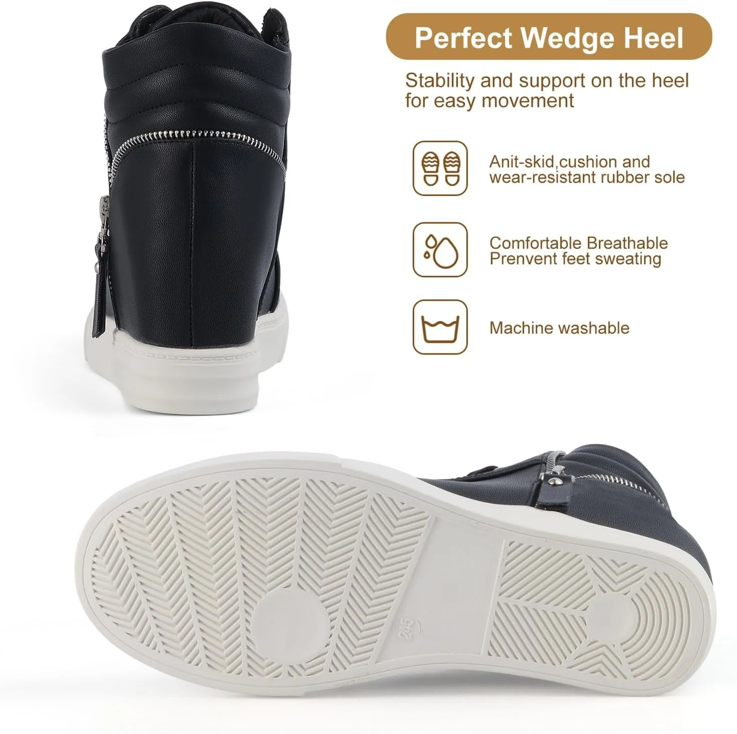 Ckrola Womens Fashion Platform Shoes Hidden Wedge Heel High Top Sneakers for Women Platform Boots Working Shoes Women