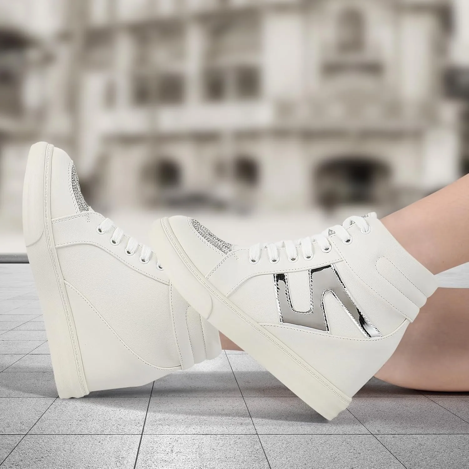 Ckrola Womens Fashion Platform Shoes Hidden Wedge Heel High Top Sneakers for Women Platform Boots Working Shoes Women