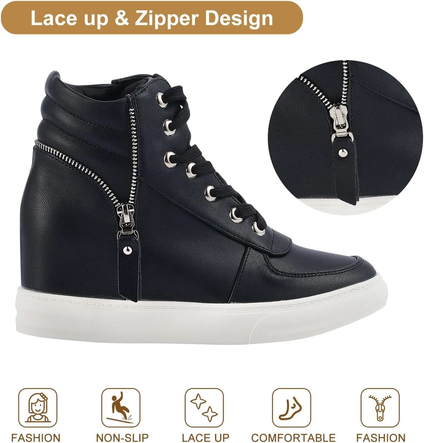 Ckrola Womens Fashion Platform Shoes Hidden Wedge Heel High Top Sneakers for Women Platform Boots Working Shoes Women