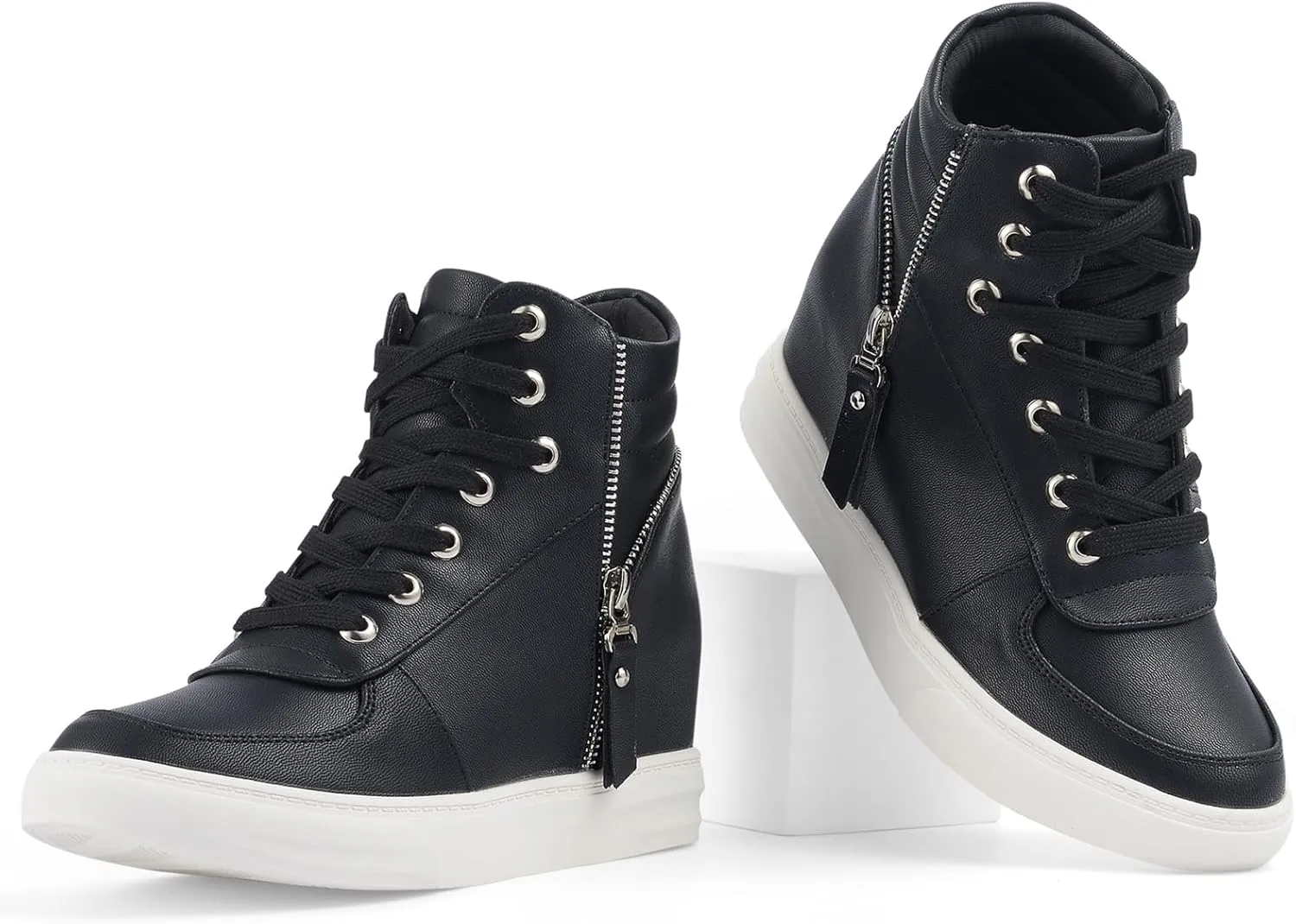 Ckrola Womens Fashion Platform Shoes Hidden Wedge Heel High Top Sneakers for Women Platform Boots Working Shoes Women