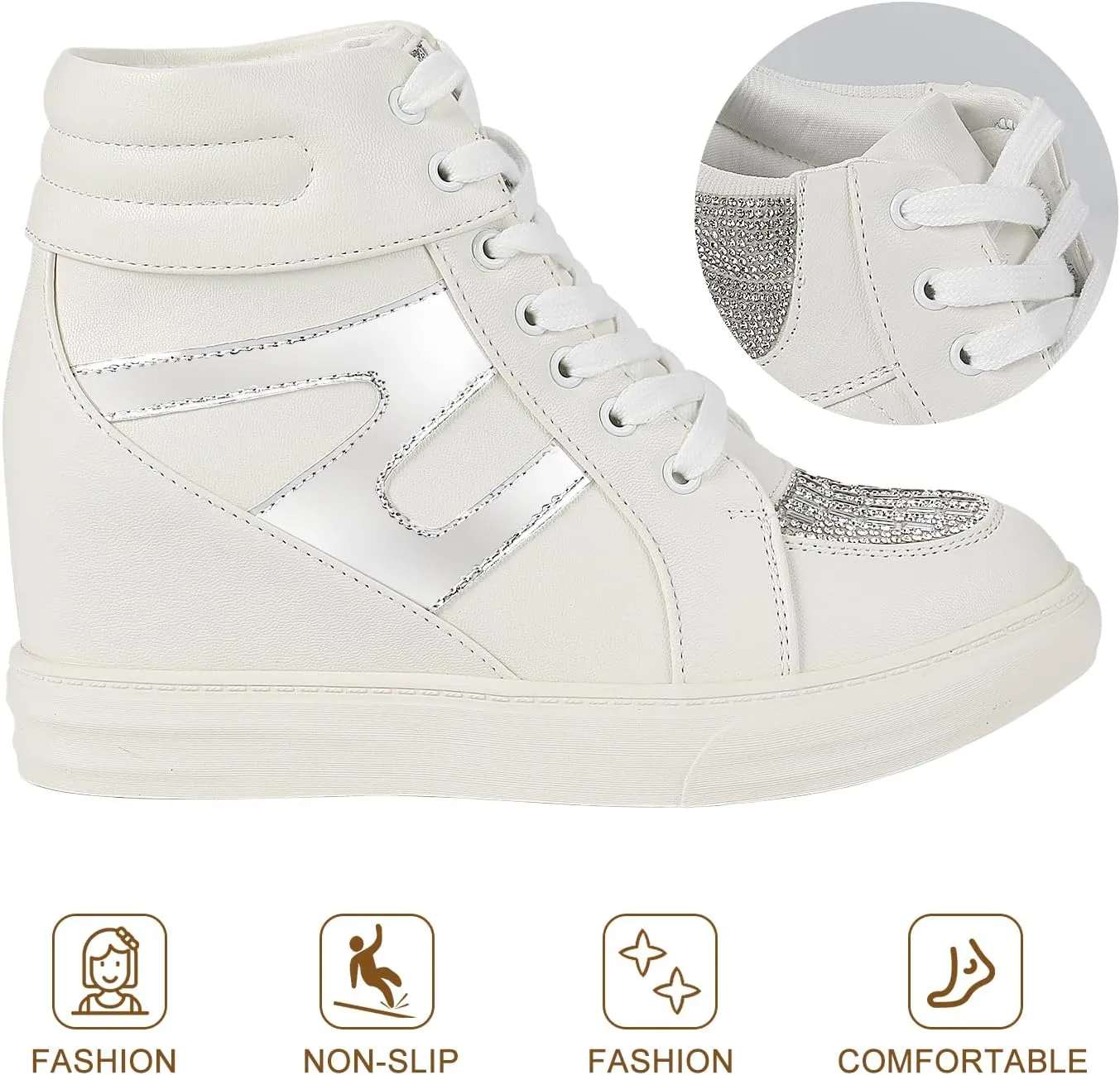 Ckrola Womens Fashion Platform Shoes Hidden Wedge Heel High Top Sneakers for Women Platform Boots Working Shoes Women