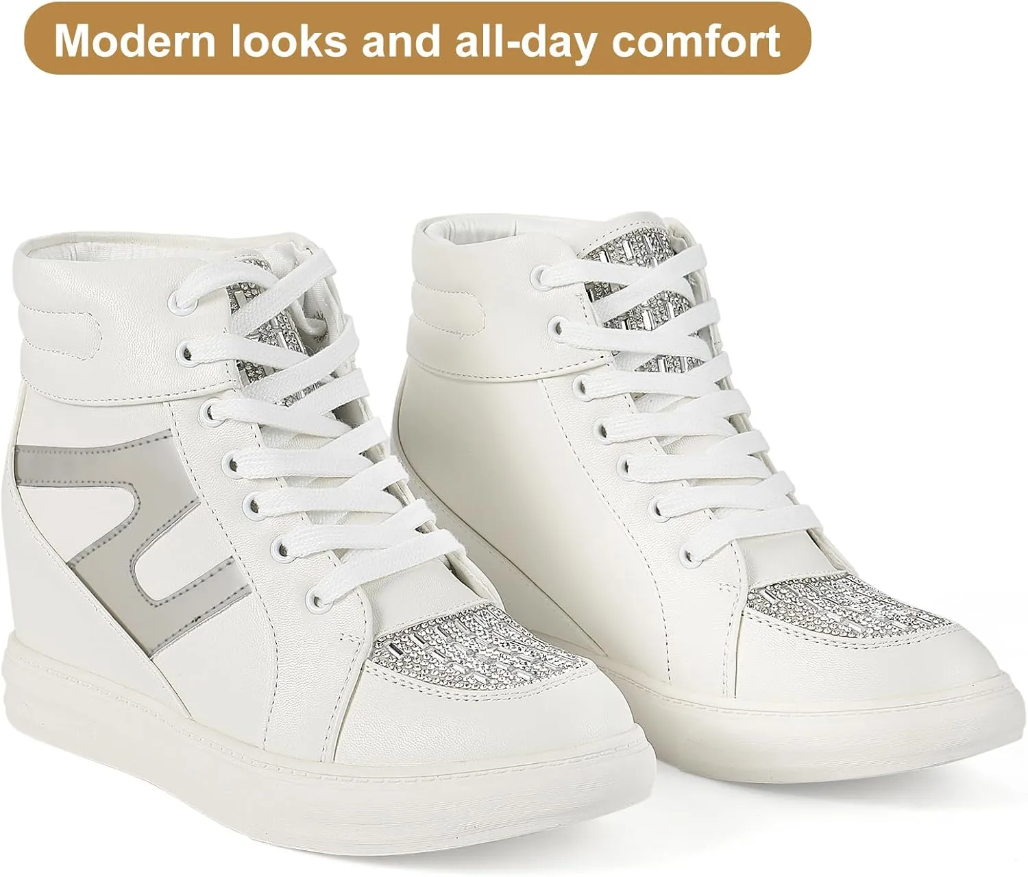 Ckrola Womens Fashion Platform Shoes Hidden Wedge Heel High Top Sneakers for Women Platform Boots Working Shoes Women