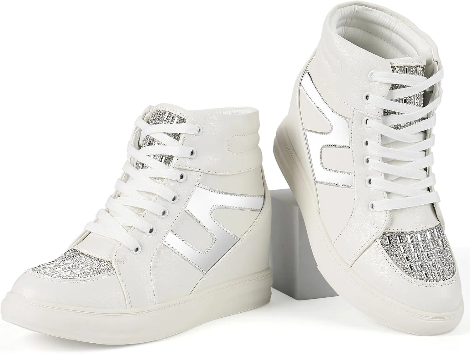 Ckrola Womens Fashion Platform Shoes Hidden Wedge Heel High Top Sneakers for Women Platform Boots Working Shoes Women