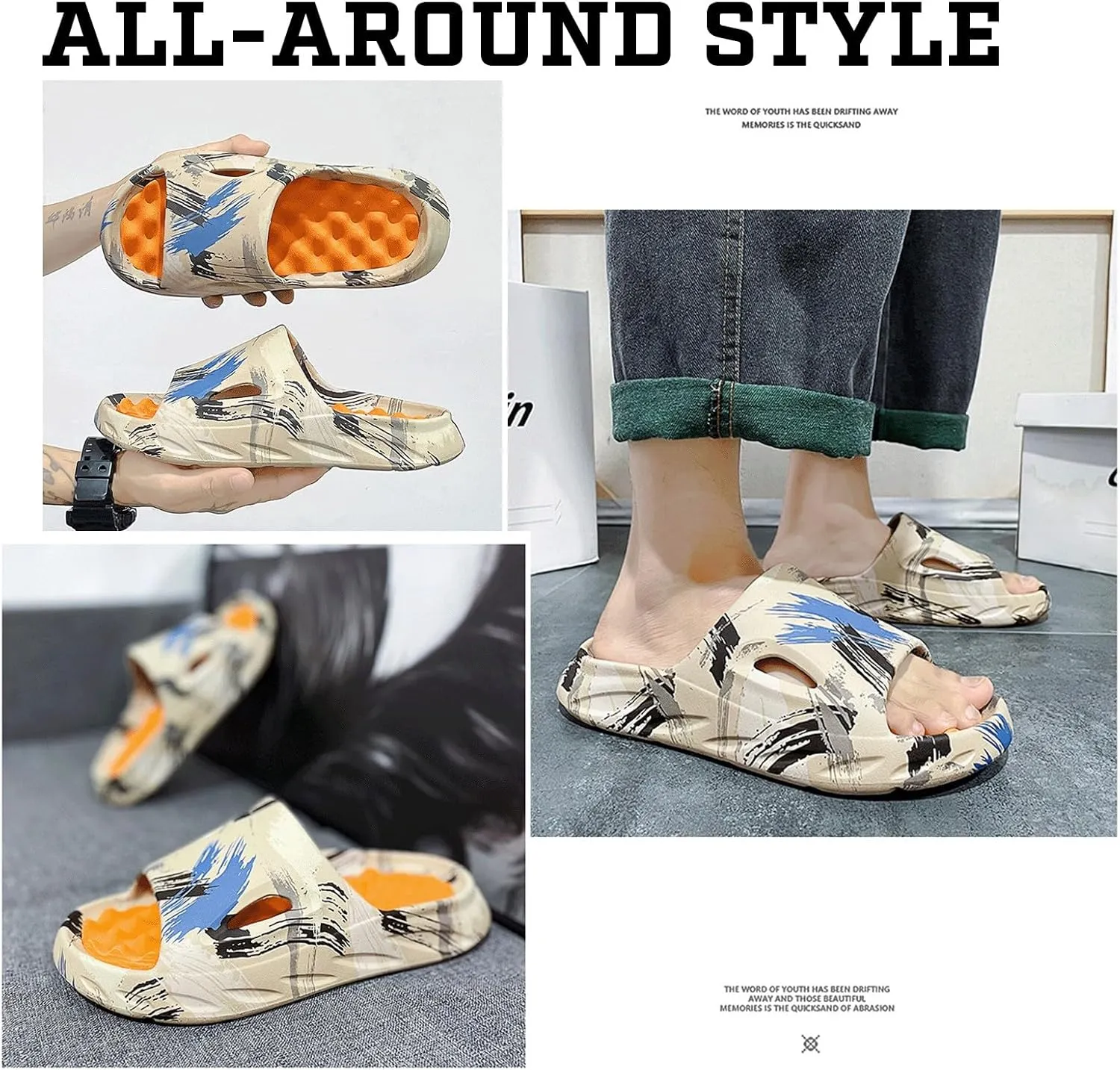 Cloud Slides for Women Men Cool Pillow Slippers Non-Slip Shower Bath Platform Foam Sandals for Indoor Outdoor House Pool