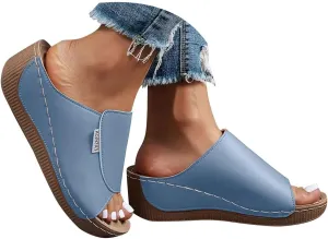 Comfortable Arch Support Slides for Women 2025 Open Toe Breathable Summer Platform Wedge Sandals Slip on Orthotic Leather Solid Color Beach Plus Size Walking Party Dress Sandal