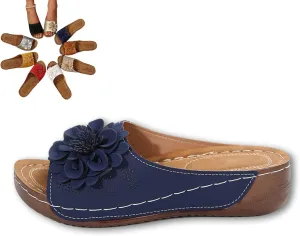Comfortable Non-slip Solid Color Open-Toe Wedge Sandals for Women All Day Walking PU Leather Slip on Platform Breathable