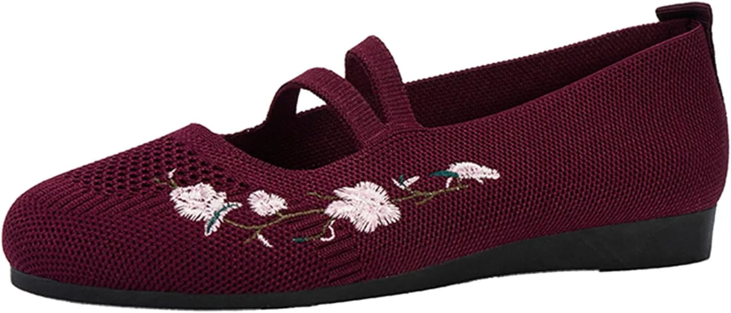 Comfortable Round Toe Stretch Knit Flats Shoes Women, Casual Walking Slip On Ballet Flat