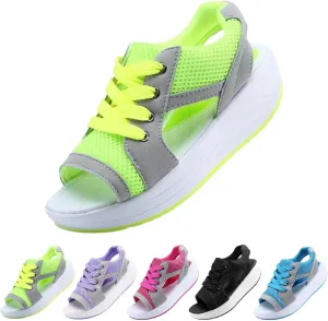 Contrast Paneled Cutout Lace-Up Muffin Sandals, Open Toe Tennis Shoes, Women Causal Summer Toe Platform Sneaker Sandals, Muffin Sandals for Women