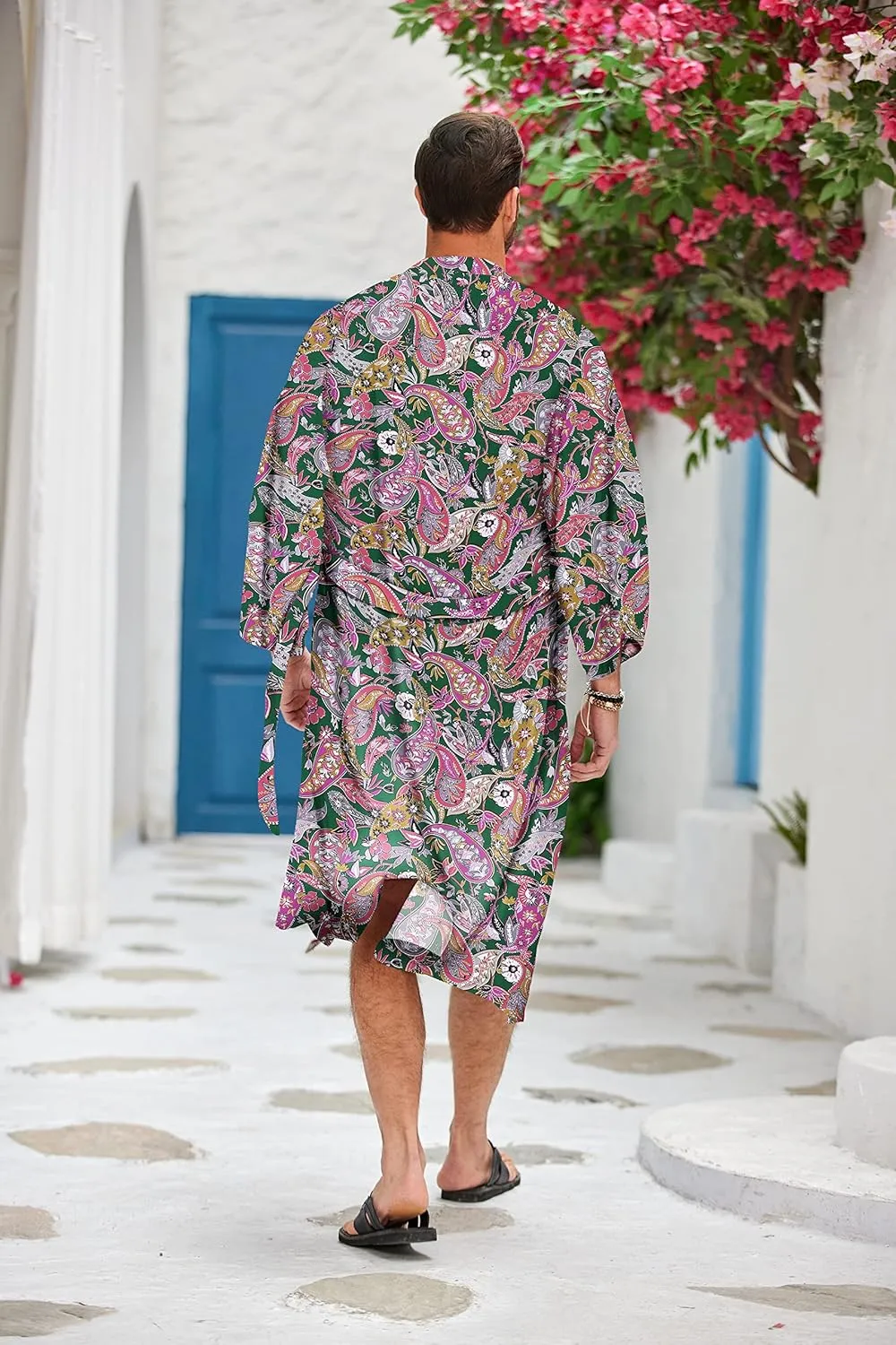 COOFANDY Men Lightweight 2 Piece Kimono Robe with Shorts Japanese Robes Casual Open Front Long Cardigan With Belt