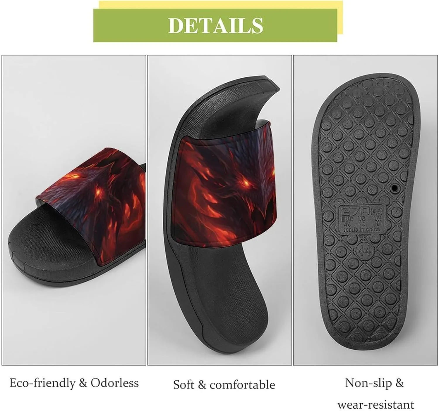 Cool Flame Dragon Women's House Sandals Non Slide Bathroom Beach Slippers for Men