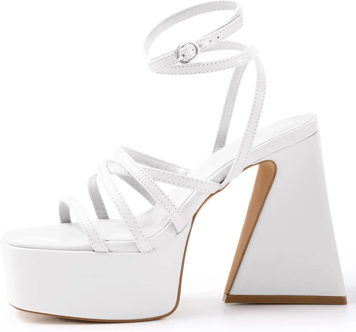 Coutgo Women's Platform High Heels Sandals Square Open Toe Strappy Pumps Lace Up Dress Party Summer Shoes