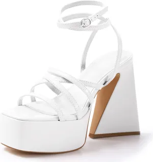Coutgo Women's Platform High Heels Sandals Square Open Toe Strappy Pumps Lace Up Dress Party Summer Shoes
