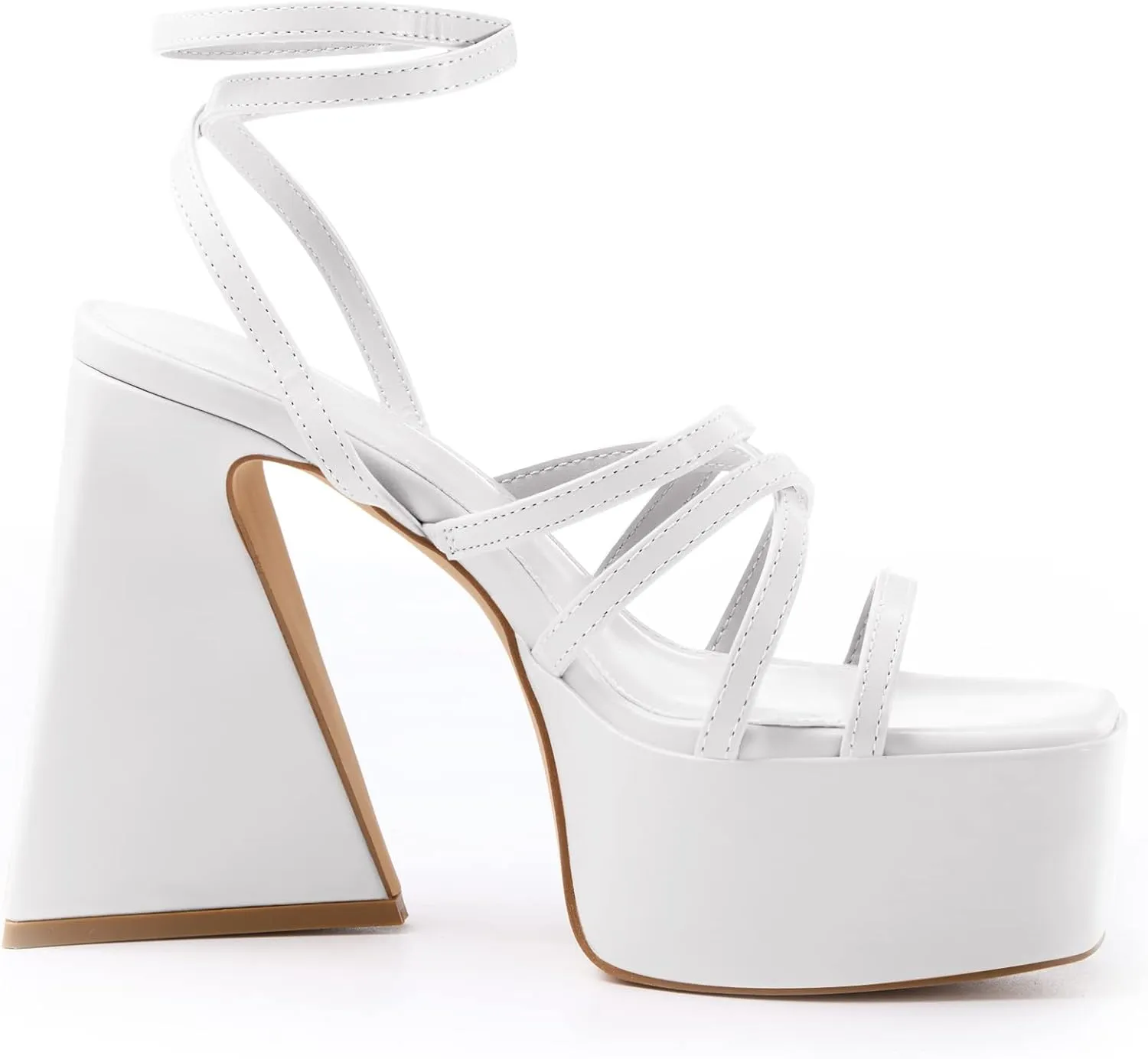 Coutgo Women's Platform High Heels Sandals Square Open Toe Strappy Pumps Lace Up Dress Party Summer Shoes