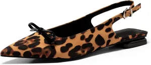 Coutgo Womens Slingback Flats Bow Slip on Dress Shoes Buckle Comfortable Ballet Flats Pointed Toe Flat Party Work Shoes
