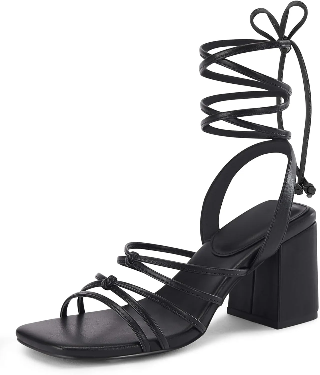 Coutgo Women's Strappy Chunky Heels Sandals Lace Up Block Heel Square Open Toe Dress Shoes