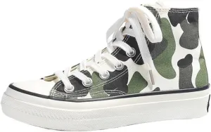 Cow Print Canvas Sneakers for Women – High Top Lace-Up Casual Shoes, Retro Korean Style Streetwear for Teens Girls