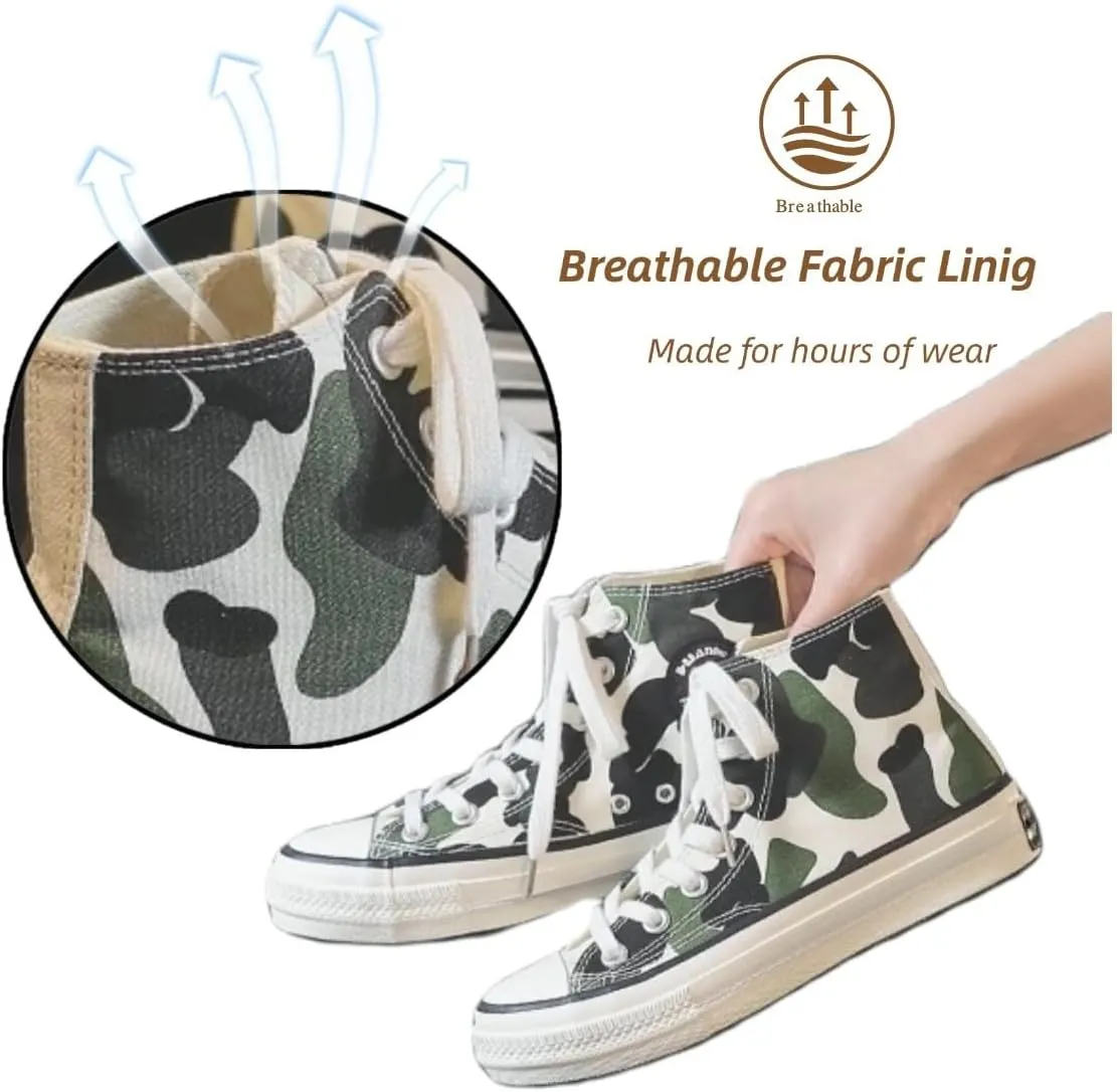 Cow Print Canvas Sneakers for Women – High Top Lace-Up Casual Shoes, Retro Korean Style Streetwear for Teens Girls