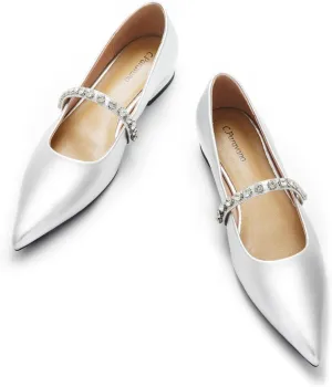C.Paravano Crystal Strap Flats Pointed Toe Shoes Mary Jane Women's Flats for Dressy Office Causal