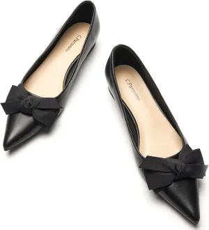 C.Paravano Pointy Bow Flats Women's Flats Ballet Shoes for Women（Black,Size 9
