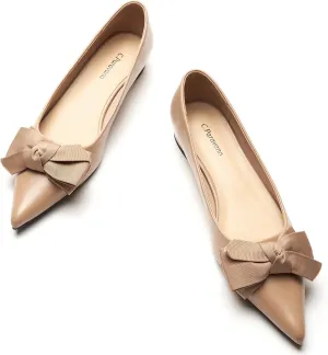 C.Paravano Pointy Bow Flats Women's Flats Ballet Shoes for Women（Camel,Size 6.5