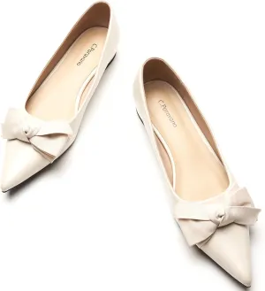 C.Paravano Pointy Bow Flats Women's Flats Ballet Shoes for Women（White,Size 9