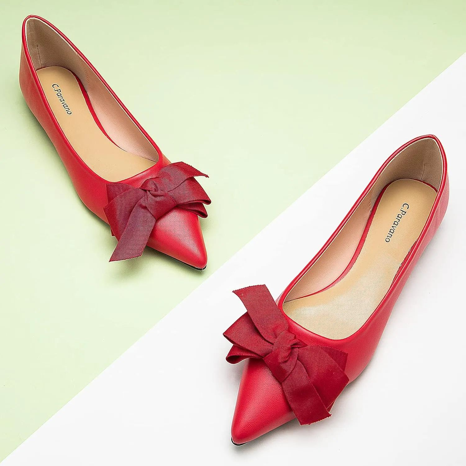 C.Paravano Pointy Bow Flats Women's Flats Comfortable Stylish Slip-On Shoes for Casual and Office