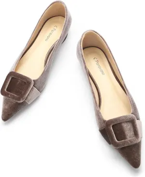 C.Paravano Women's Flats Velvet Pointed Toe Flats Slip-On Casual Work Shoes for Daily Wear Comfortable Stylish Ballet Flats