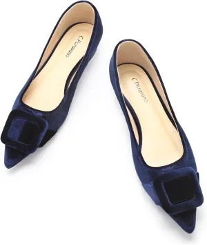 C.Paravano Women's Flats Velvet Pointed Toe Flats Slip-On Casual Work Shoes for Daily Wear Comfortable Stylish Ballet Flats