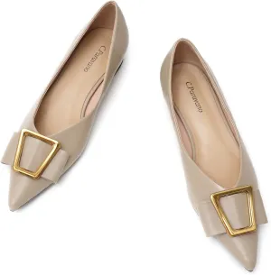 C.Paravano Women’s Pointed Toe Ballet Flats with Metal Buckle | Slip-On Dressy Flats for Women | Comfortable Work Flats | Office, Party, Wedding, Casual Wear Lightweight Women’s Flat Shoes