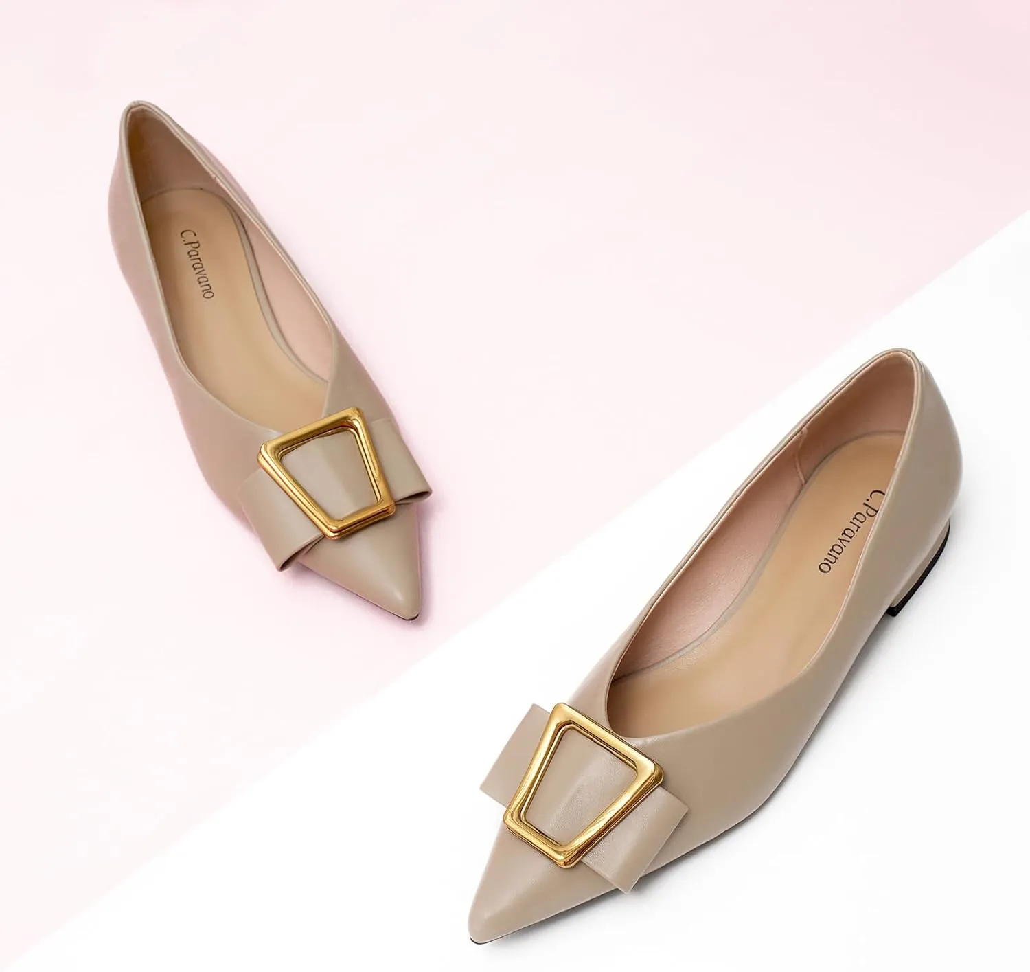 C.Paravano Women’s Pointed Toe Ballet Flats with Metal Buckle | Slip-On Dressy Flats for Women | Comfortable Work Flats | Office, Party, Wedding, Casual Wear Lightweight Women’s Flat Shoes