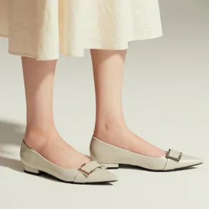 C.Paravano Women's Pointed Toe Flats | Soft Leather Ballet Shoes with Square Buckle | Comfortable Slip On Work Shoes | Dressy Flats for Office, Travel & Daily Wear