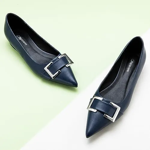 C.Paravano Women's Pointed Toe Flats | Soft Leather Ballet Shoes with Square Buckle | Comfortable Slip On Work Shoes | Dressy Flats for Office, Travel & Daily Wear