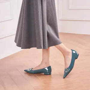 C.Paravano Women's Pointed Toe Flats | Soft Leather Ballet Shoes with Square Buckle | Comfortable Slip On Work Shoes | Dressy Flats for Office, Travel & Daily Wear
