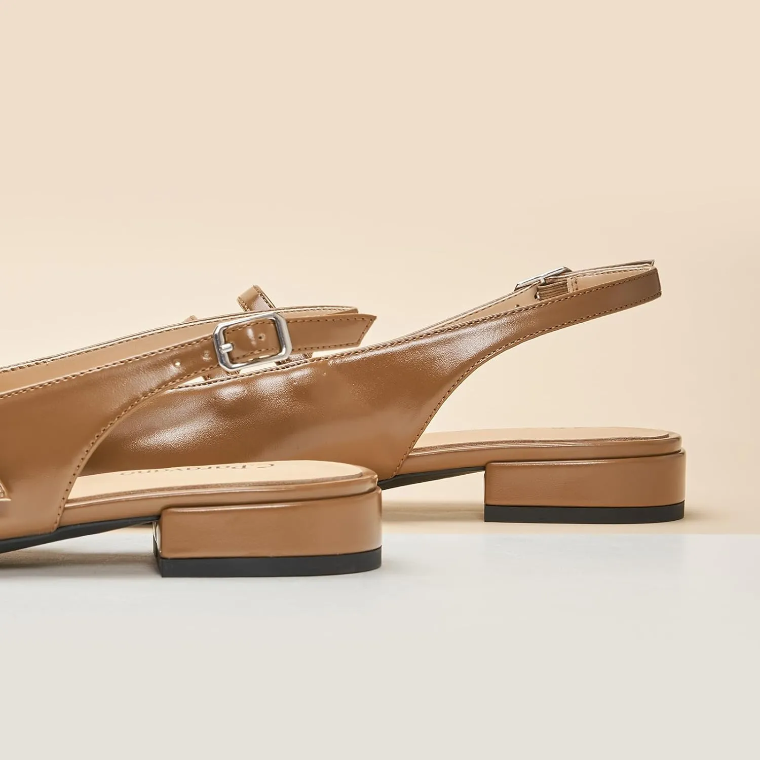 C.Paravano Women's Slingback Flats | Sandals Square Toe Dress Shoes | Adjustable Ankle Strap Flats for Office，Weddings & Cocktail Parties